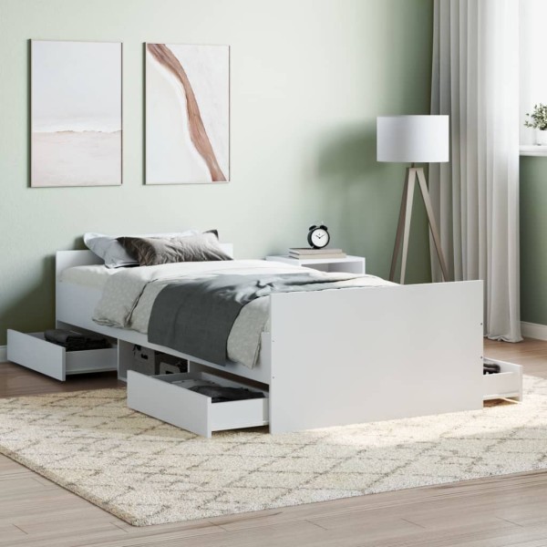 Estructura de cama con cabecero piecero blanca 100x200 cm Estructura de cama con cabecero piecero blanca 100x200 cm