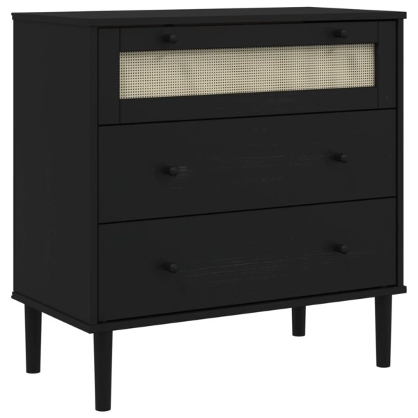 Cómoda SENJA aspecto ratán madera maciza pino negro 80x40x80cm