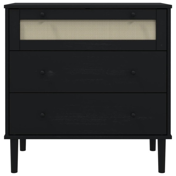 Cómoda SENJA aspecto ratán madera maciza pino negro 80x40x80cm