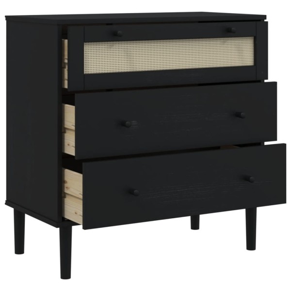 Cómoda SENJA aspecto ratán madera maciza pino negro 80x40x80cm