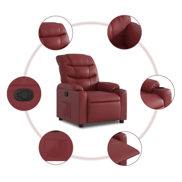 Sillón reclinable de cuero sintético rojo tinto Sillón reclinable de cuero sintético rojo tinto