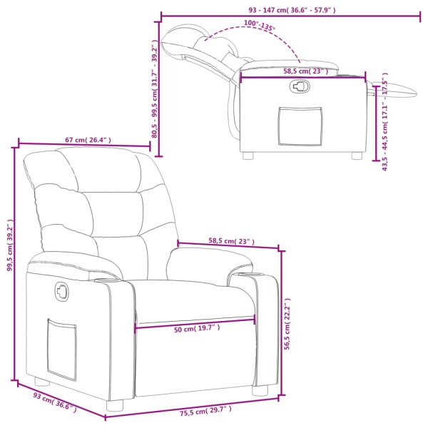 Sillón reclinable de cuero sintético rojo tinto Sillón reclinable de cuero sintético rojo tinto