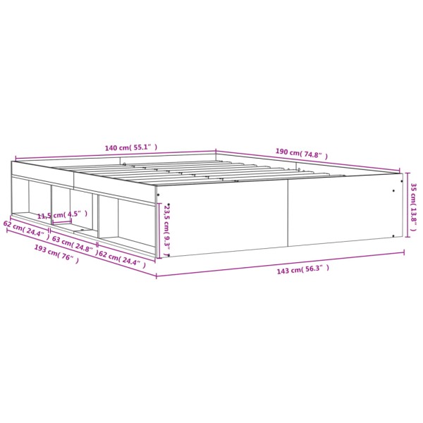 Estructura de cama roble Sonoma 140x190 cm