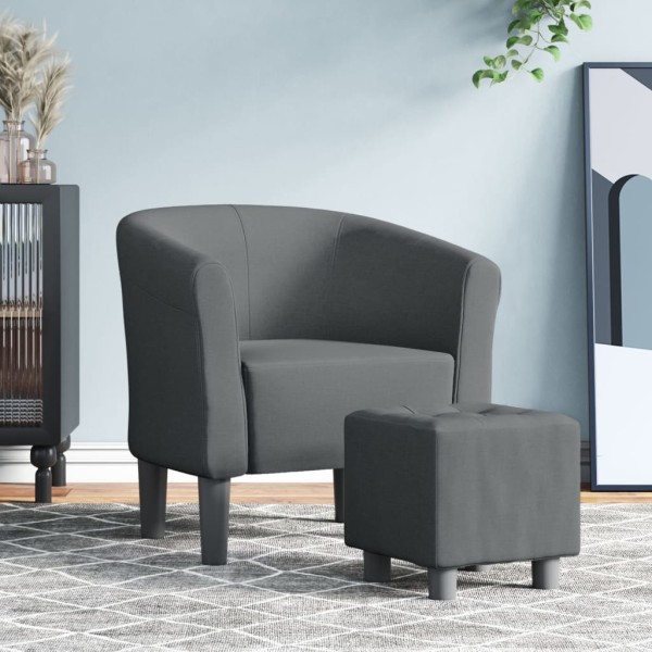 Sillón con taburete tela gris oscuro Sillón con taburete tela gris oscuro