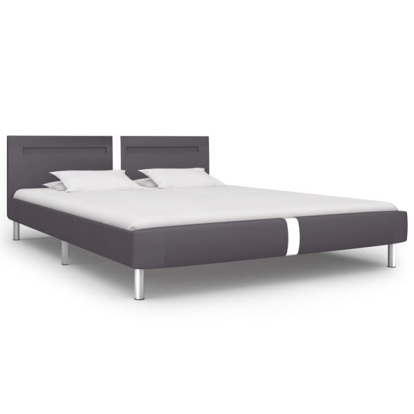 Cama con LED de cuero sintético gris 180x200 cm