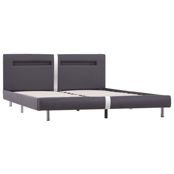 Cama con LED de cuero sintético gris 180x200 cm