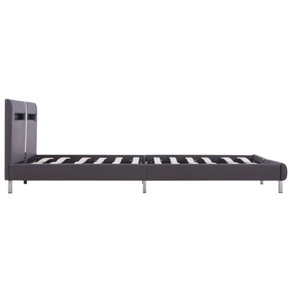 Cama con LED de cuero sintético gris 180x200 cm
