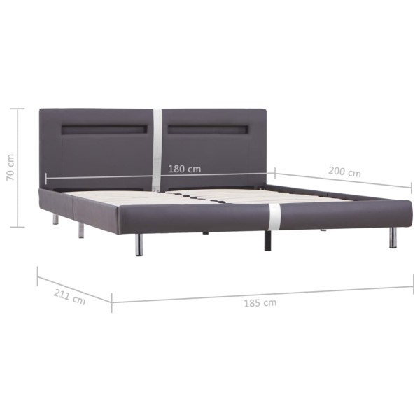 Cama con LED de cuero sintético gris 180x200 cm