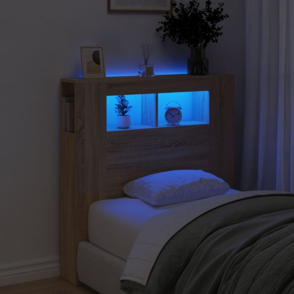 Cabecero LED madera ingeniería roble Sonoma 100x18,5x103,5 cm Cabecero LED madera ingeniería roble Sonoma 100x18,5x103,5 cm