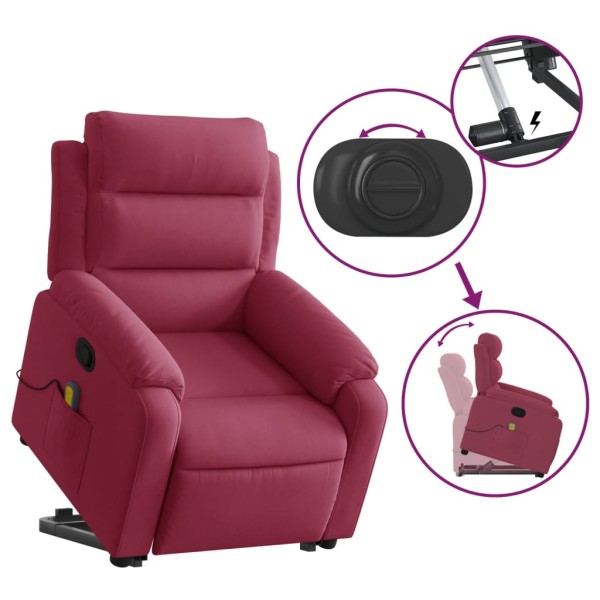 Sillón reclinable de masaje elevable terciopelo rojo tinto Sillón reclinable de masaje elevable terciopelo rojo tinto
