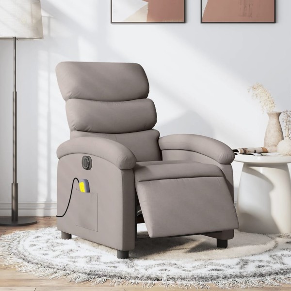 Sillón reclinable de masaje eléctrico tela gris taupe Sillón reclinable de masaje eléctrico tela gris taupe
