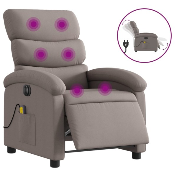 Sillón reclinable de masaje eléctrico tela gris taupe Sillón reclinable de masaje eléctrico tela gris taupe