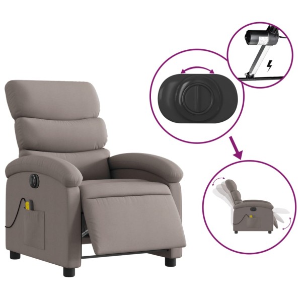 Sillón reclinable de masaje eléctrico tela gris taupe Sillón reclinable de masaje eléctrico tela gris taupe
