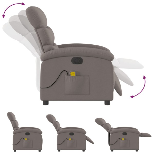 Sillón reclinable de masaje eléctrico tela gris taupe Sillón reclinable de masaje eléctrico tela gris taupe