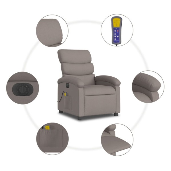 Sillón reclinable de masaje eléctrico tela gris taupe Sillón reclinable de masaje eléctrico tela gris taupe