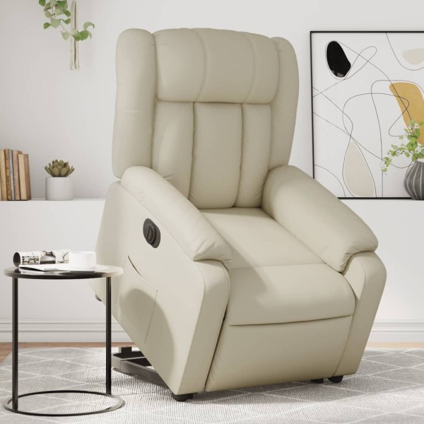 Sillón reclinable elevable eléctrico de cuero sintético crema Sillón reclinable elevable eléctrico de cuero sintético crema