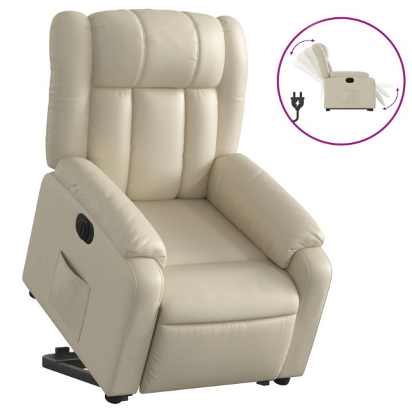 Sillón reclinable elevable eléctrico de cuero sintético crema Sillón reclinable elevable eléctrico de cuero sintético crema