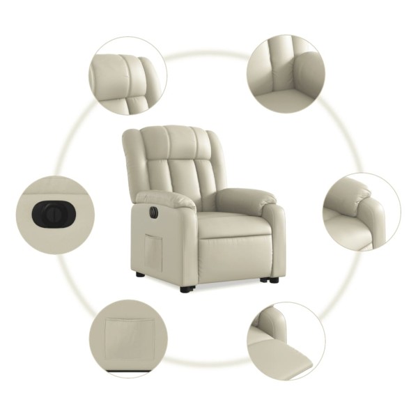 Sillón reclinable elevable eléctrico de cuero sintético crema Sillón reclinable elevable eléctrico de cuero sintético crema