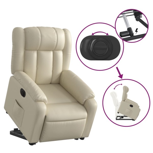Sillón reclinable elevable eléctrico de cuero sintético crema Sillón reclinable elevable eléctrico de cuero sintético crema