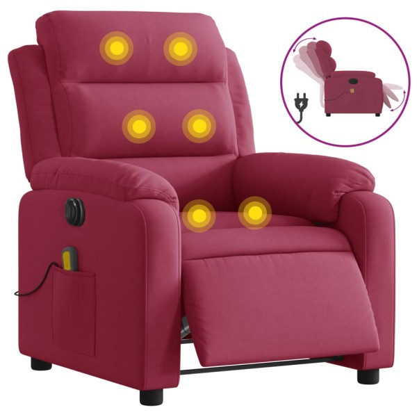 Sillón reclinable de masaje eléctrico terciopelo rojo tinto Sillón reclinable de masaje eléctrico terciopelo rojo tinto