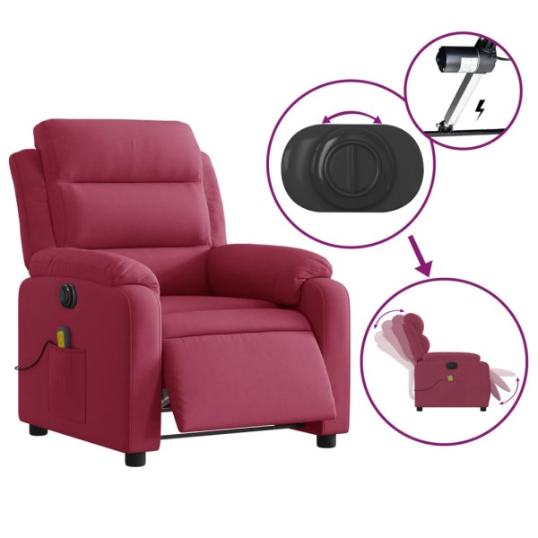 Sillón reclinable de masaje eléctrico terciopelo rojo tinto Sillón reclinable de masaje eléctrico terciopelo rojo tinto