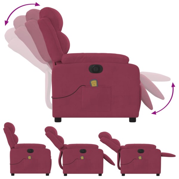 Sillón reclinable de masaje eléctrico terciopelo rojo tinto Sillón reclinable de masaje eléctrico terciopelo rojo tinto