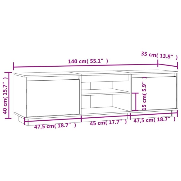 Mueble de TV madera maciza de pino blanco 140x35x40 cm Mueble de TV madera maciza de pino blanco 140x35x40 cm