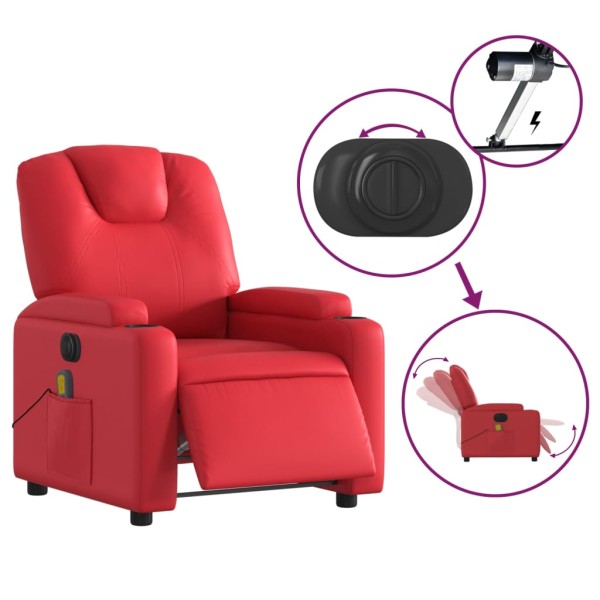 Sillón de masaje reclinable eléctrico de cuero artificial rojo