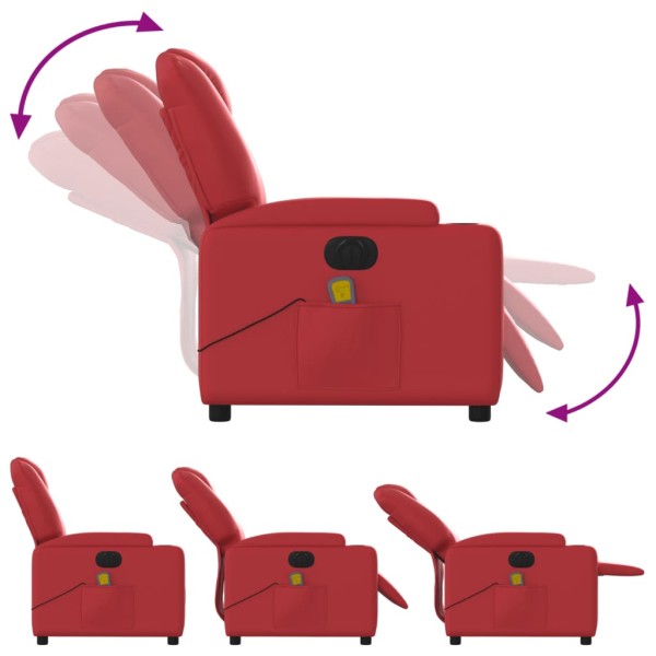 Sillón de masaje reclinable eléctrico de cuero artificial rojo