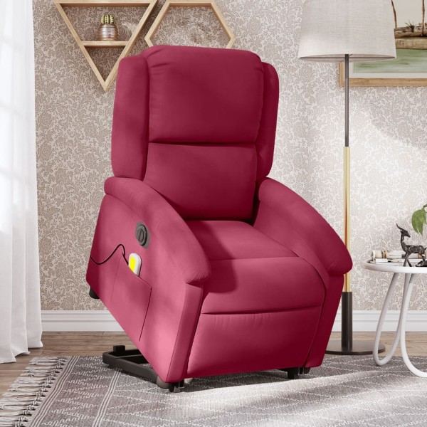 Sillón de masaje reclinable elevable terciopelo rojo tinto Sillón de masaje reclinable elevable terciopelo rojo tinto