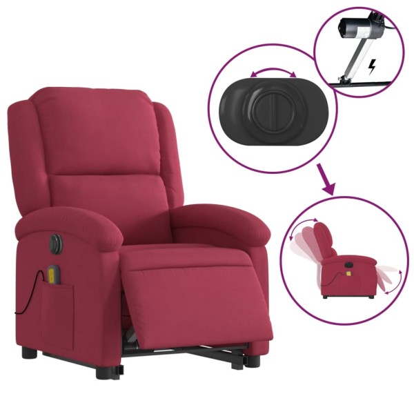 Sillón de masaje reclinable elevable terciopelo rojo tinto Sillón de masaje reclinable elevable terciopelo rojo tinto