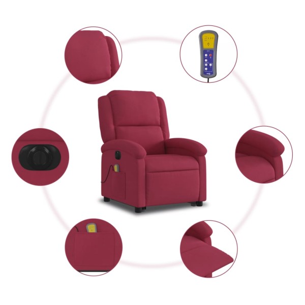 Sillón de masaje reclinable elevable terciopelo rojo tinto Sillón de masaje reclinable elevable terciopelo rojo tinto