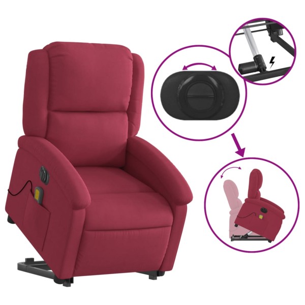 Sillón de masaje reclinable elevable terciopelo rojo tinto Sillón de masaje reclinable elevable terciopelo rojo tinto