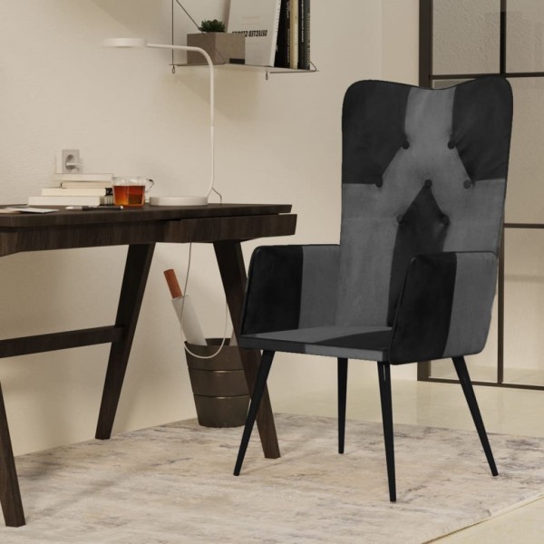 Sillón orejero cuero auténtico negro y gris Sillón orejero cuero auténtico negro y gris