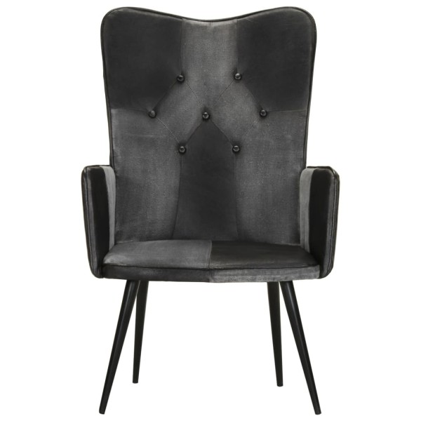 Sillón orejero cuero auténtico negro y gris Sillón orejero cuero auténtico negro y gris