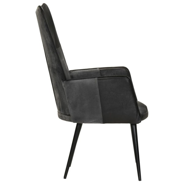 Sillón orejero cuero auténtico negro y gris Sillón orejero cuero auténtico negro y gris