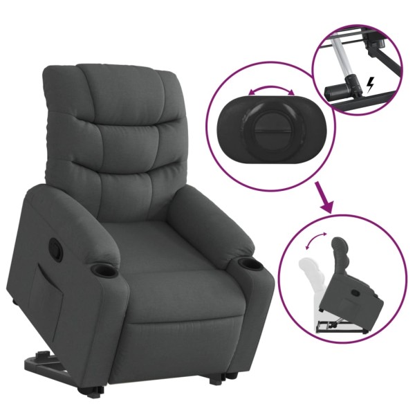 Sillón reclinable elevable de tela gris oscuro Sillón reclinable elevable de tela gris oscuro