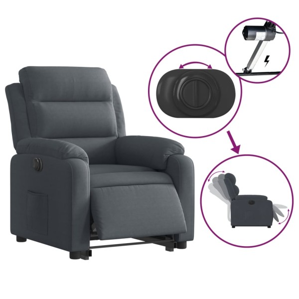 Sillón eléctrico reclinable elevable de terciopelo gris oscuro Sillón eléctrico reclinable elevable de terciopelo gris oscuro