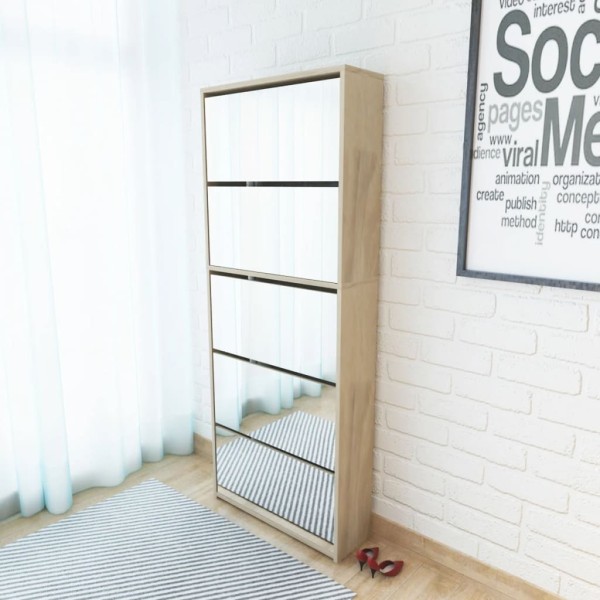 Mueble zapatero 5 cajones con espejo roble 63x17x169,5 cm Mueble zapatero 5 cajones con espejo roble 63x17x169,5 cm