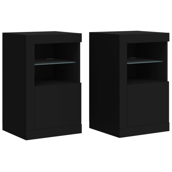 Mesitas de noche con luces LED 2 uds madera ingeniería negra Mesitas de noche con luces LED 2 uds madera ingeniería negra