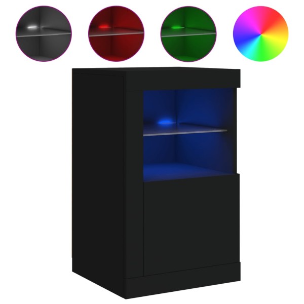 Mesitas de noche con luces LED 2 uds madera ingeniería negra Mesitas de noche con luces LED 2 uds madera ingeniería negra