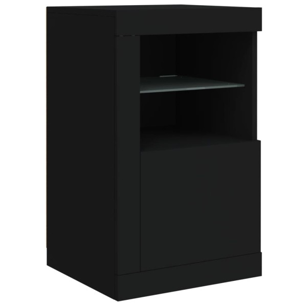 Mesitas de noche con luces LED 2 uds madera ingeniería negra Mesitas de noche con luces LED 2 uds madera ingeniería negra
