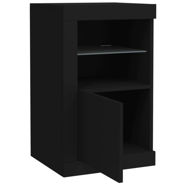 Mesitas de noche con luces LED 2 uds madera ingeniería negra Mesitas de noche con luces LED 2 uds madera ingeniería negra