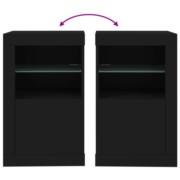 Mesitas de noche con luces LED 2 uds madera ingeniería negra Mesitas de noche con luces LED 2 uds madera ingeniería negra