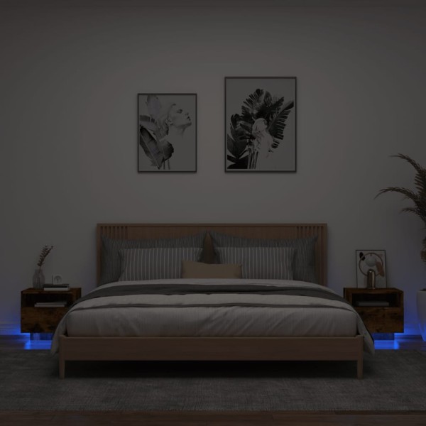 Mesitas de noche con luces LED 2 uds roble ahumado 40x39x37 cm Mesitas de noche con luces LED 2 uds roble ahumado 40x39x37 cm