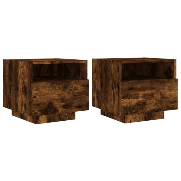 Mesitas de noche con luces LED 2 uds roble ahumado 40x39x37 cm Mesitas de noche con luces LED 2 uds roble ahumado 40x39x37 cm