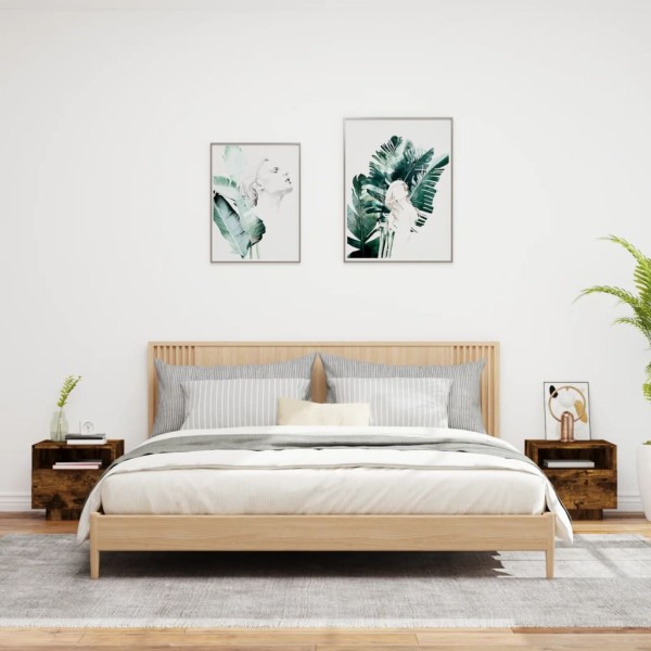 Mesitas de noche con luces LED 2 uds roble ahumado 40x39x37 cm Mesitas de noche con luces LED 2 uds roble ahumado 40x39x37 cm