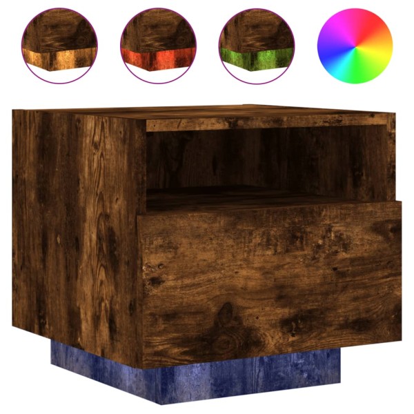 Mesitas de noche con luces LED 2 uds roble ahumado 40x39x37 cm Mesitas de noche con luces LED 2 uds roble ahumado 40x39x37 cm