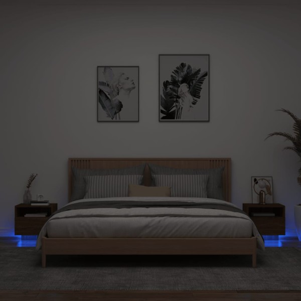 Mesitas de noche con luces LED 2 uds marrón roble 40x39x37 cm Mesitas de noche con luces LED 2 uds marrón roble 40x39x37 cm