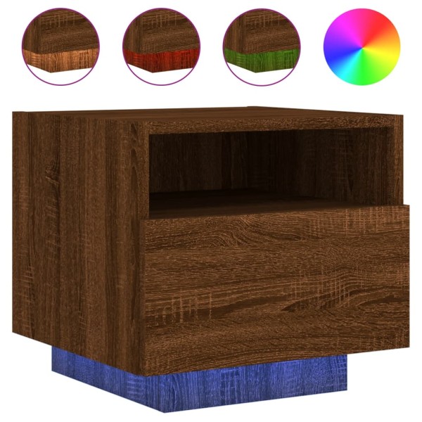 Mesitas de noche con luces LED 2 uds marrón roble 40x39x37 cm Mesitas de noche con luces LED 2 uds marrón roble 40x39x37 cm